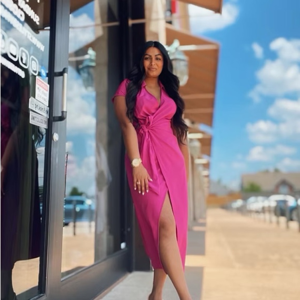 Sunny Day Fuchsia Wrap Dress - Picture 3 of 11